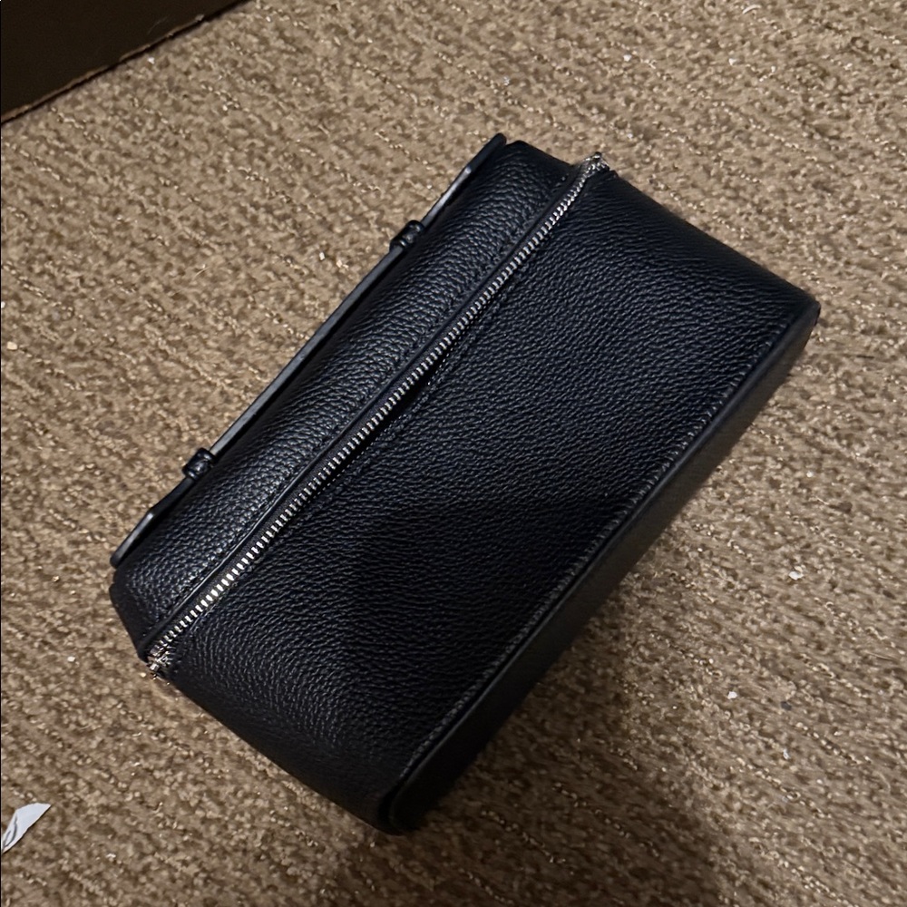 Classic Black Leather Wristlet Clutch